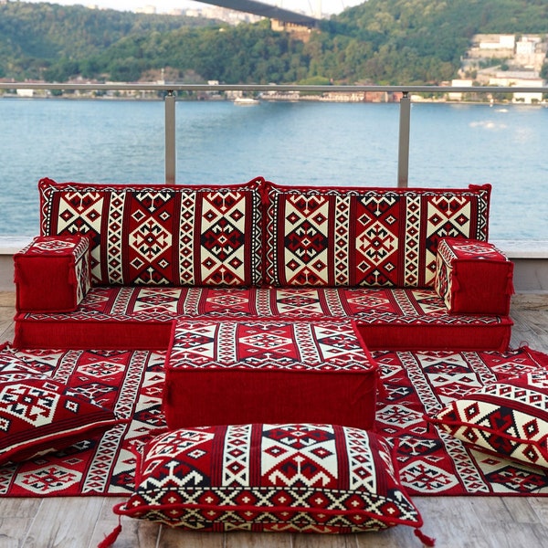 Oriental Red Single Sofa Set, Backyard Sofa Set, Floor Sofa Bed, Turkish Traditional Seating, Arabic Majlis, Sofa Bed, Ethnic Floor Couch