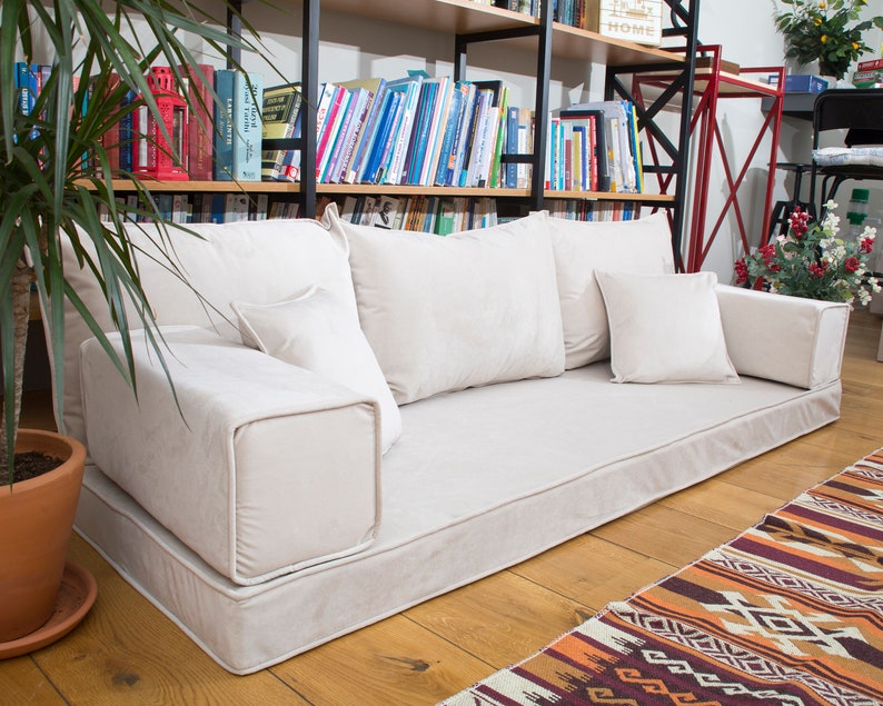 Sectional Sofas Light Beige Color Velvet Sofas Floor Etsy