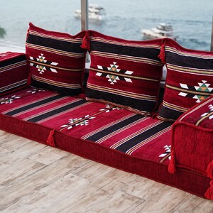 Oriental Maroon Arabic Floor Sofa Seating, Turkish Floor Cushion, Ethnic Sofa, Sectional Couch, Floor Cushions, Modular Sofa, Moroccan Rug zdjęcie 9