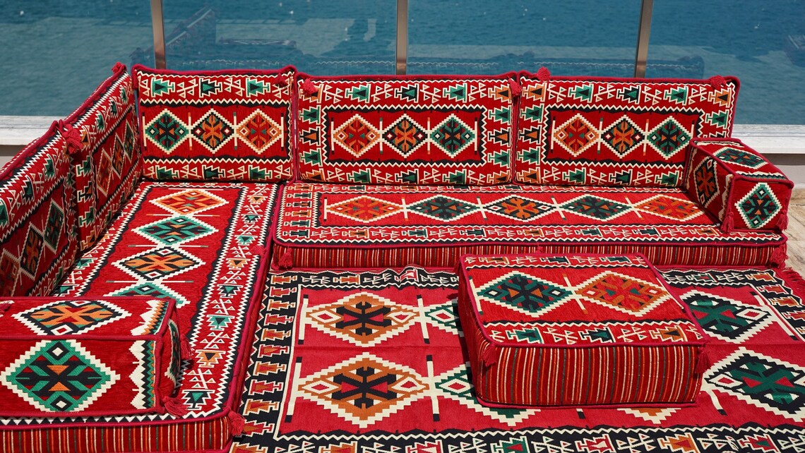 L Shaped Corner Floor Sofa Set Moroccan Rug Traditional Etsy