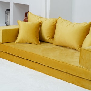 Yellow Color Velvet Floor Seating, Floor Sofa, Velvet Floor Couch, Floor Cushion, Sectional Sofa, French Cushion, Futon Cushion, Window Seat