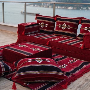 Oriental Maroon Arabic Floor Sofa Seating, Turkish Floor Cushion, Ethnic Sofa, Sectional Couch, Floor Cushions, Modular Sofa, Moroccan Rug zdjęcie 10