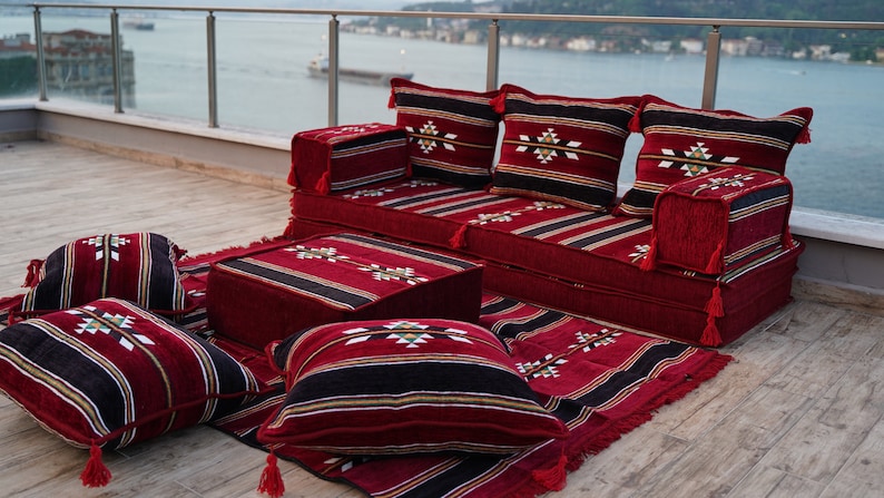 Oriental Maroon Arabic Floor Sofa Seating, Turkish Floor Cushion, Ethnic Sofa, Sectional Couch, Floor Cushions, Modular Sofa, Moroccan Rug zdjęcie 10