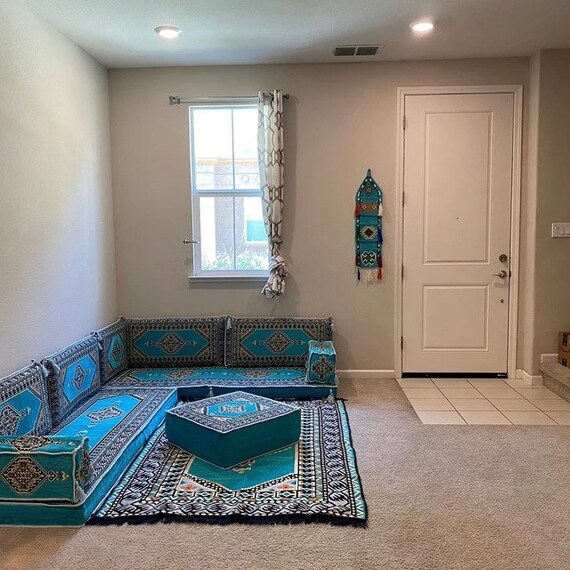 Palace Turquoise L Shaped Arabic Sofa Seating Arabic Majlis
