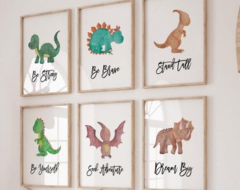 Watercolor Dinosaur Prints: Boys Nursery Decor, Set of 6