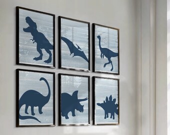 Navy Blue Dinosaur Prints: Boys Nursery Decor (UNFRAMED)