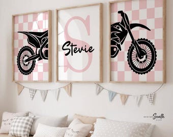 Custom Girls Motocross Wall Art: Pink Dirt Bike Room Decor