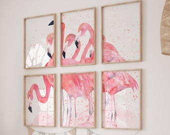 Pink flamingo wall art, little girl room art pink flamingos, pink flamingo nursery wall ideas, pink flamingo decor, wall art for girls room
