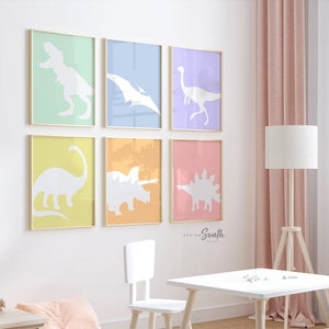 Pastel dinosaur art, dinosaurs girl nursery wall art, bedroom decor cute dinosaurs for girl, dinosaur prints pastel for girls, pink dinosaur