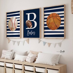 Personalized Sports Nursery Art: Navy Blue Monogram Print