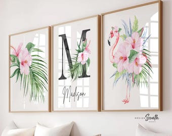 Flamingo Nursery Art Prints: Tropical Baby Girl Room Decor
