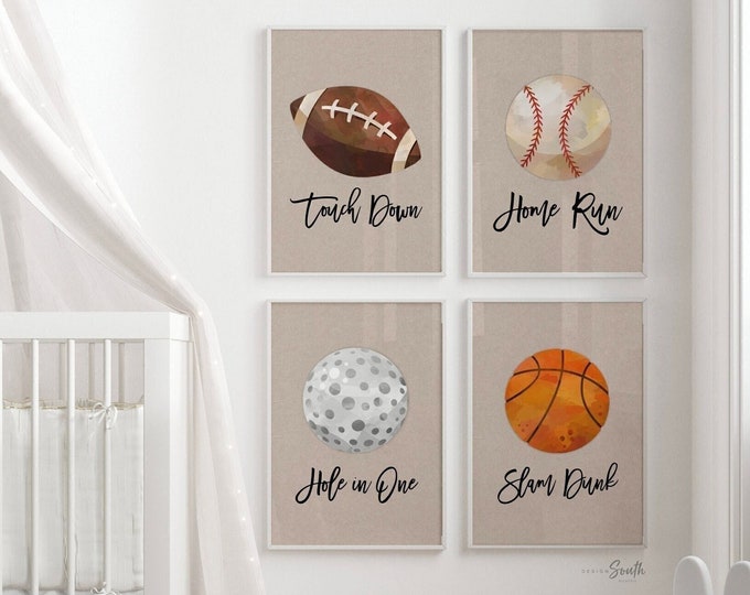 Boys room sports decor, basketball baseball football sports wall art posters, athletic kid room, sports theme gift for boy, nursery sports