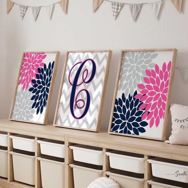 Hot Pink & Navy Wall Art Etsy