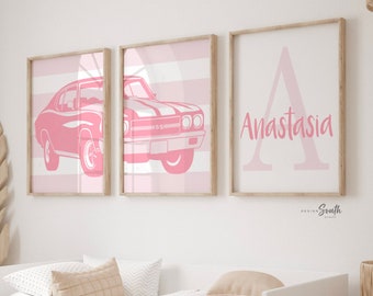 Pink muscle car classic chevrolet chevelle ss, pink car nursery art, car themed big girl room, antique car print for girls, pink muscle cars