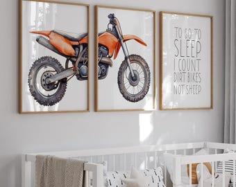 Orange Dirt Bike Nursery Art: Motocross Prints, Boys Room Decor