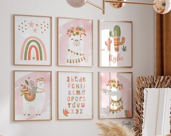 Terracotta Llama Nursery Art Prints: Boho Girl Bedroom Decor