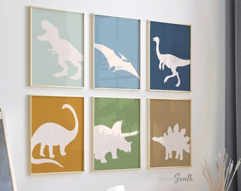 Neutral dinosaur decor earthy neutral tones, kid neutral playroom wall art, neutral boho dinosaurs for kid baby children, art gender neutral