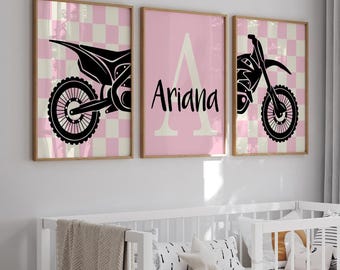 Personalized Pink Motocross Prints: Girl's Dirt Bike Bedroom Art