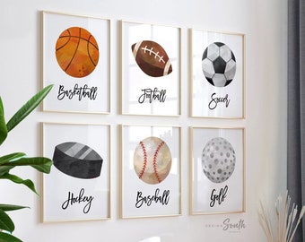 Sports nursery wall decor, sports theme baby shower gift, sports bedroom art little boys bedroom playroom nursery, sports collection photos