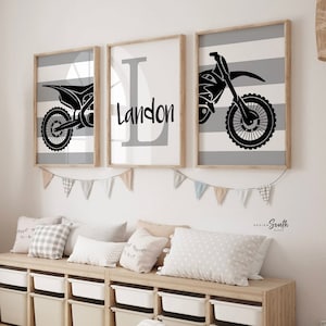 Dirt bike room decorating ideas, customized name motocross dirt bike wall art boys room, dirt bike theme bedroom playroom nursery, boys gift