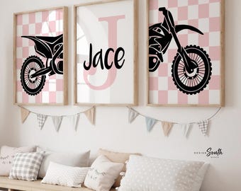 Personalized Girls Motocross Print: Pink Dirt Bike Decor