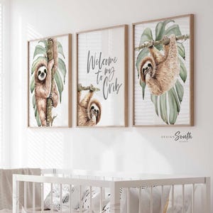 Sloth Nursery Art Prints: Tropical Rainforest Decor Set