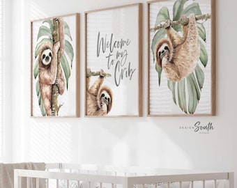 Sloth Nursery Art Prints: Tropical Rainforest Decor Set
