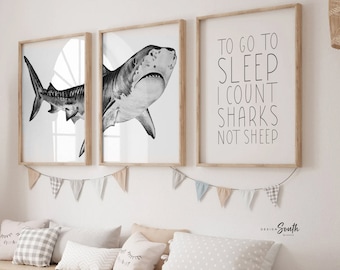 Shark Nursery Art Prints: Watercolor Shark & Counting Sharks Quote