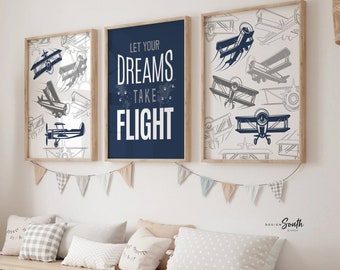 Airplane themed boys bedroom wall decor, flight transportation theme, airplane kids room, airplane nursery or bedroom, pilot newborn gift