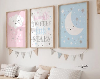 4Good Set Di Poster Per Cameretta Bambini, Tema Luna E Stelle, Design Nordico Moderno, Formato A4, Stampa Su Carta 300g/m², Prodotto In Germania