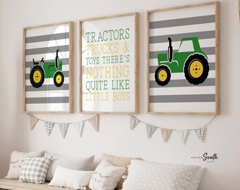 Tractor Nursery Art Prints: Green & Yellow, Boy Room Decor