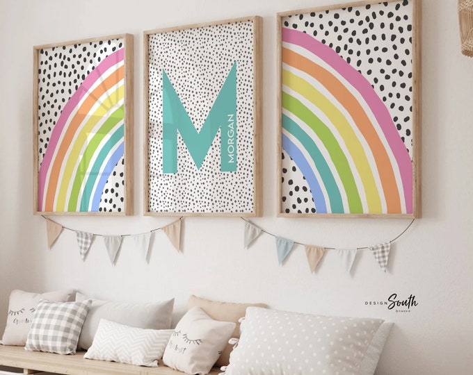 Pastel rainbow art, personalized name with rainbow, little girl rainbow, pastel rainbow theme decor, baby room pastel rainbow, room rainbow