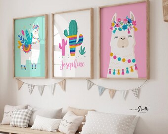 Llama Nursery Art Prints: Aztec Boho Baby Girl Room Decor
