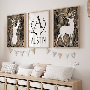 Camo Deer Nursery Prints: Boy's Room Monogram Wall Art