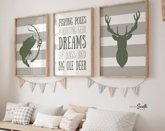 Deer and Bass Nursery Art: Boys Hunting Decor Print