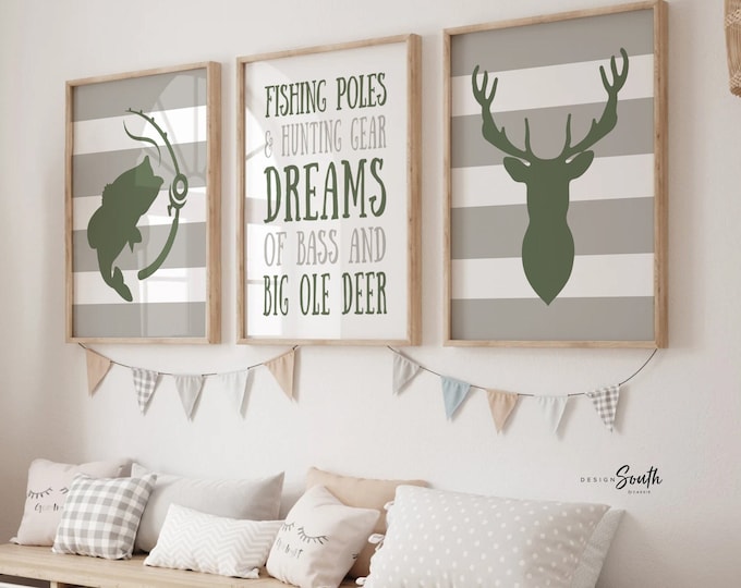 Deer bass kids decor, eight point buck deer nursery decor, bass fishing nursery decor, boys wall art hunting quote, boys bedroom deer fish