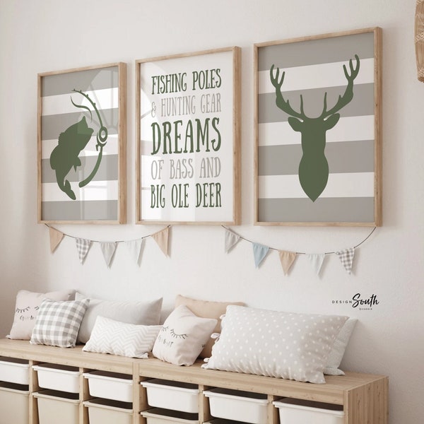 Deer bass kids decor, eight point buck deer nursery decor, bass fishing nursery decor, boys wall art hunting quote, boys bedroom deer fish