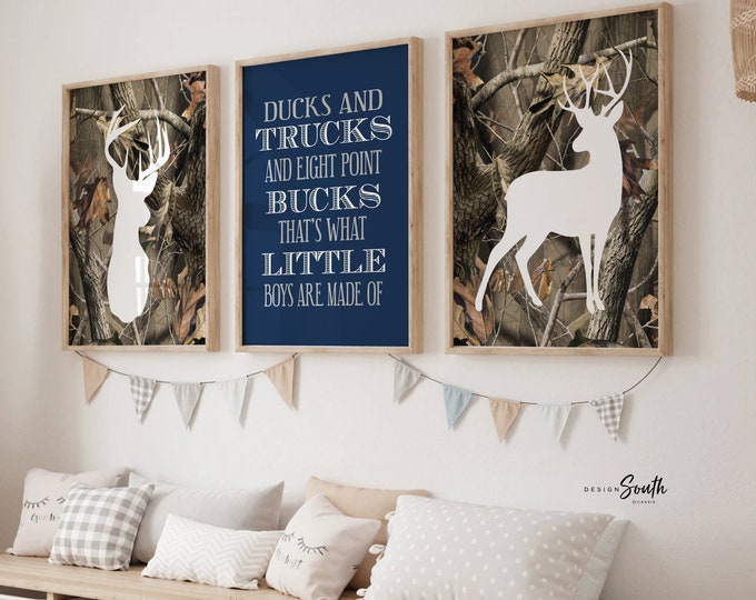 White-tailed deer, kids room art, realtree camo, nature nursery, big boy hunter art, deer woodland, hunting nursery, deer nursery set prints