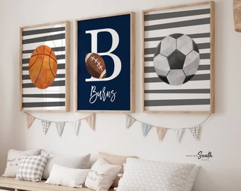 Sports Nursery Decor: Personalized Name Prints, Basketball, Soccer, Football
