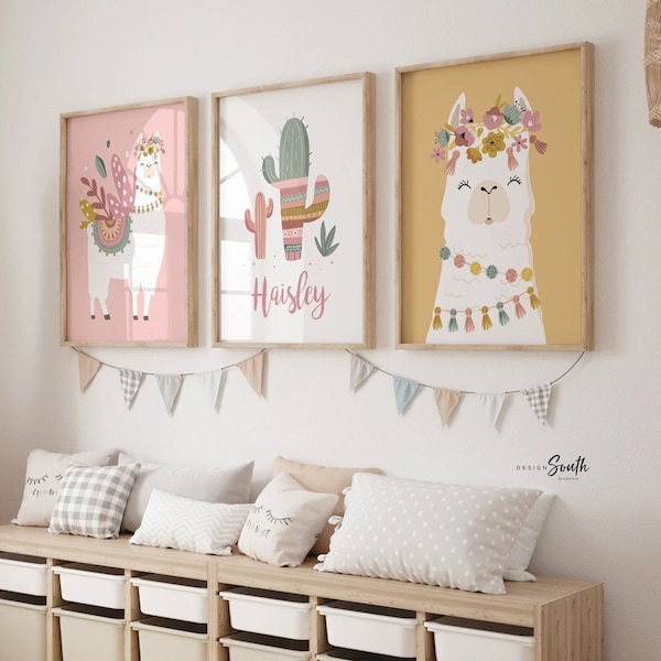 Neutral nursery soft boho colors baby room, elegant neutral girl's wall art, modern boho baby decor llamas, nursery alpaca llama theme child