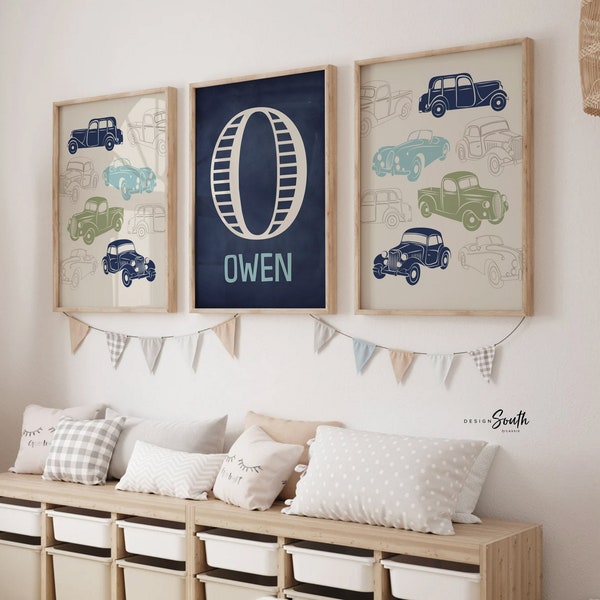 Baby boy nursery decor, baby boy nursery art, boy bedroom decor, boy bedroom art, retro car nursery art, retro car nursery decor, truck art