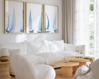 Coastal Sailboat Watercolor Print Set: Nautical Nursery Art