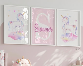 Unicorn Nursery Art: Personalized Name Print Set