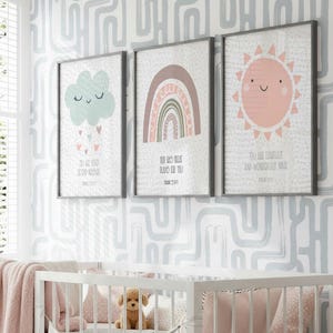 Láminas de arte cristiano para pared de guardería: decoración con versículos bíblicos y nube arcoíris