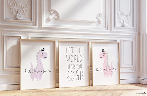 Personalized Dinosaur Sister Room Decor: Twin Girl Nursery Prints