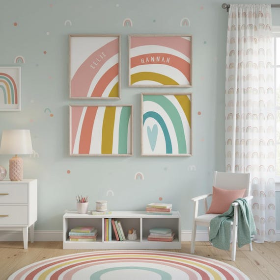Personalized Rainbow Prints: Sister Room Decor, Twin Girls Wall Art