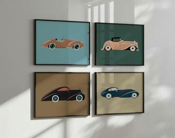 Conjunto de impressão de arte de carro retrô: decoração vintage para berçário