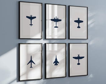 Stampe artistiche di aerei per la cameretta dei bambini: set di 6 pezzi.