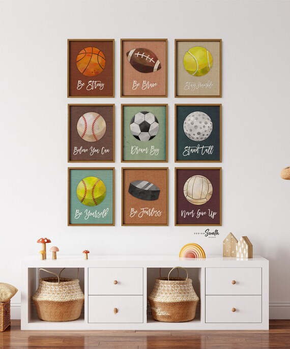Inspirational sports wall art, sports themed boys wall art, sports collection decor, sports toddler bedroom, sports theme wall poster prints