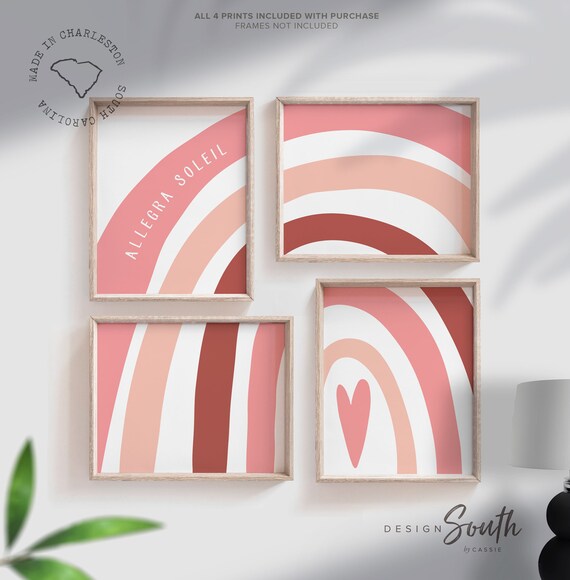Pink rainbow art, nursery print wall art girls bedroom, abstract pink rainbow, pink prints, custom rainbow nursery, baby above crib decor